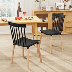 Set of 4 Windsor Dining Chairs with Spindle Backs and Beech Legs, Black