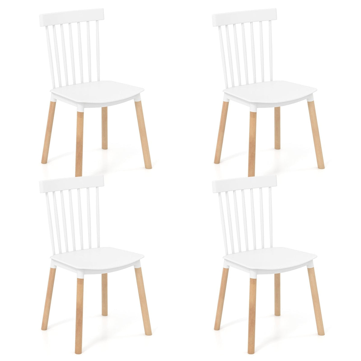 Set of 4 Windsor Dining Chairs with Spindle Backs and Beech Legs, White