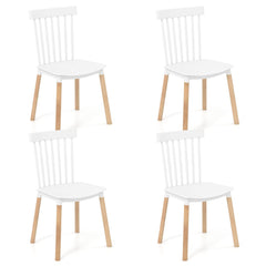 Set of 4 Windsor Dining Chairs with Spindle Backs and Beech Legs, White