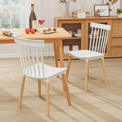 Set of 4 Windsor Dining Chairs with Spindle Backs and Beech Legs, White