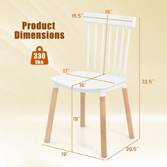 Set of 4 Windsor Dining Chairs with Spindle Backs and Beech Legs, White