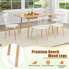 Set of 4 Windsor Dining Chairs with Spindle Backs and Beech Legs, White