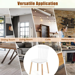 Set of 4 Windsor Dining Chairs with Spindle Backs and Beech Legs, White