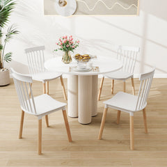 Set of 4 Windsor Dining Chairs with Spindle Backs and Beech Legs, White
