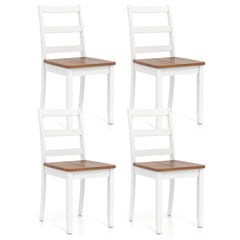 Set of 4 Two Tone Ladder Back Dining Chairs, White Frame with Rustic Brown Seat