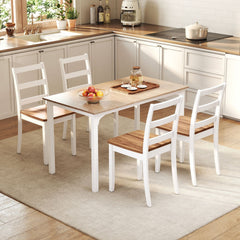 Set of 4 Two Tone Ladder Back Dining Chairs, White Frame with Rustic Brown Seat