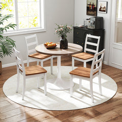 Set of 4 Two Tone Ladder Back Dining Chairs, White Frame with Rustic Brown Seat