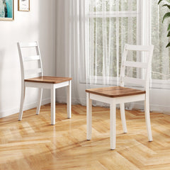 Set of 4 Two Tone Ladder Back Dining Chairs, White Frame with Rustic Brown Seat