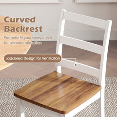 Set of 4 Two Tone Ladder Back Dining Chairs, White Frame with Rustic Brown Seat
