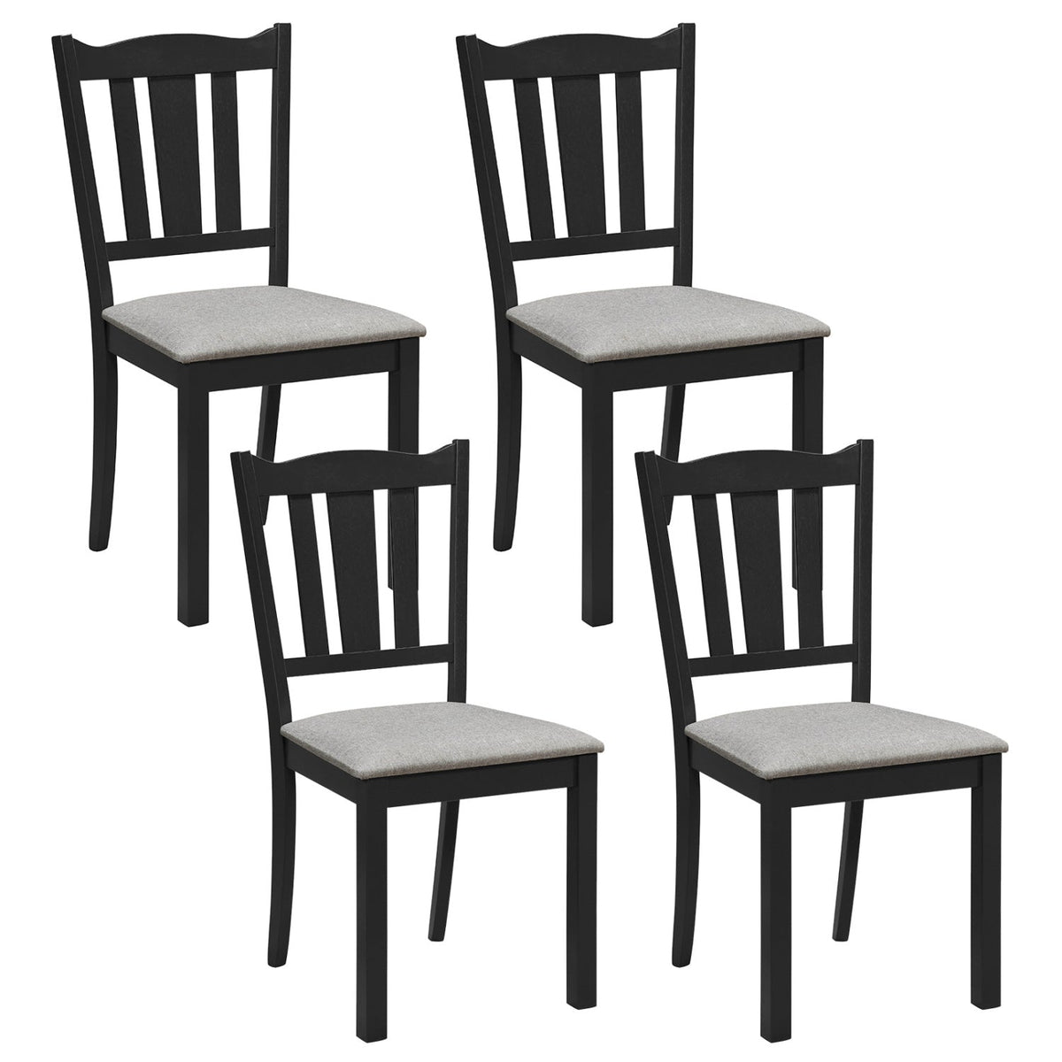 Set of 4 Black Dining Chairs with Hollow Back and Padded Grey Seat