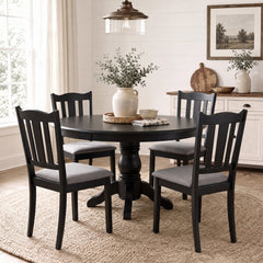 Set of 4 Black Dining Chairs with Hollow Back and Padded Grey Seat