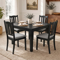 Set of 4 Black Dining Chairs with Hollow Back and Padded Grey Seat