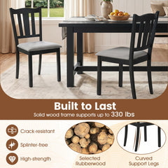 Set of 4 Black Dining Chairs with Hollow Back and Padded Grey Seat