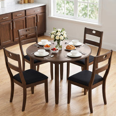 Set of 4 Walnut Dining Chairs with 19.5 Inch Wide Padded Seat and Rubber Wood Frame