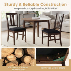 Set of 4 High Back Dining Chairs, Walnut Rubber Wood with Black Padded Seat