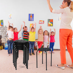 Set of 6 Stackable Backless Stools with Vented Plastic Seat, Black