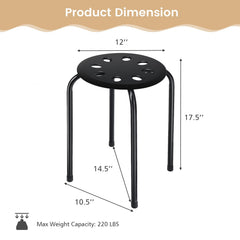 Set of 6 Stackable Backless Stools with Vented Plastic Seat, Black