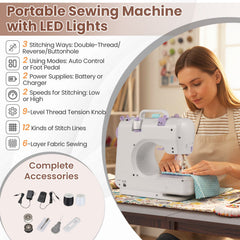 Sewing Machine Table with Charging Station and Lockable Casters-Brown