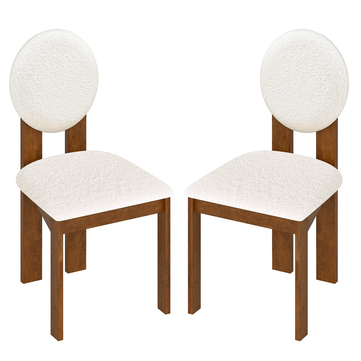 Set of 2 Sherpa Dining Chairs with Round Backrest and Rubber Wood Legs, White
