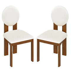 Set of 2 Sherpa Dining Chairs with Round Backrest and Rubber Wood Legs, White