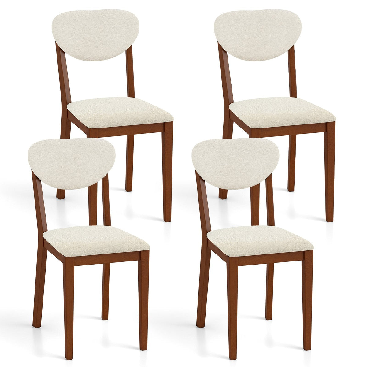 Set of 4 Sherpa Dining Chairs with Oval Backrest and Walnut Rubber Wood Legs