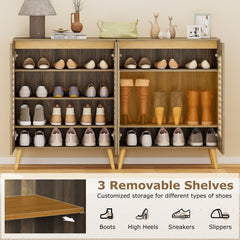 Shoe Cabinet with Louvered Doors and Removable Shelves-Walnut
