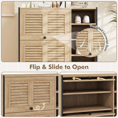 Shoe Rack Organizer with Flip-up See-through Doors and Adjustable Shelves-Oak
