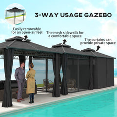 10' x 10' Outdoor Hardtop Gazebo Canopy w/ Double PC Roof, Steel Frame, Nettings, Curtains for Garden Lawn Deck, Black