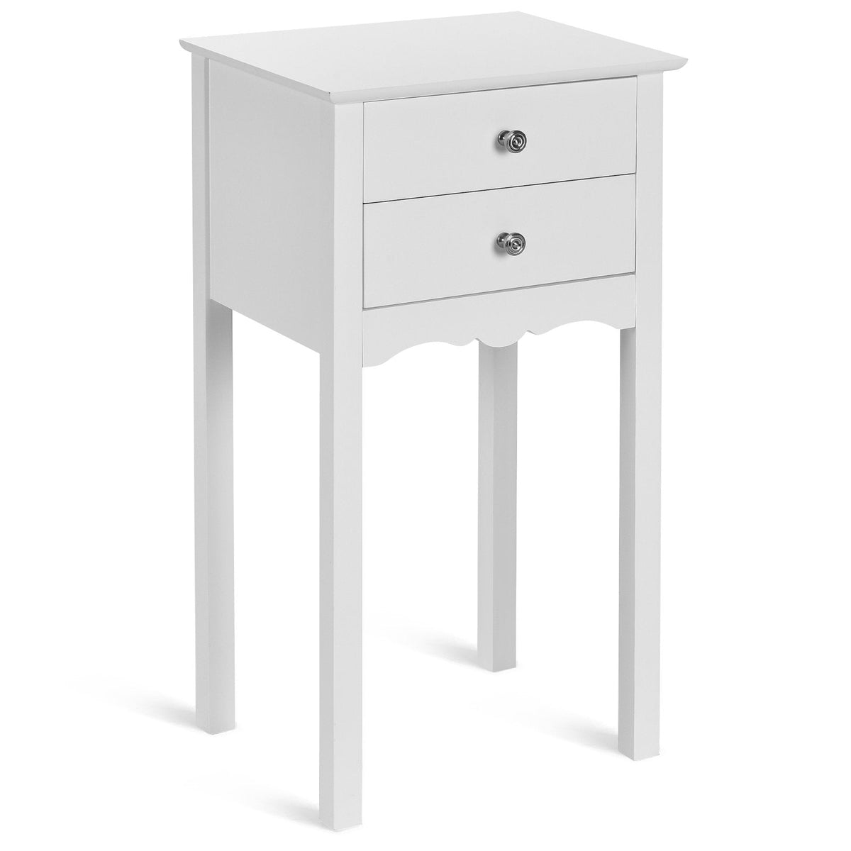 Vintage Style Side Table with 2 Drawers, Tall White Accent Nightstand