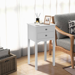 Vintage Style Side Table with 2 Drawers, Tall White Accent Nightstand