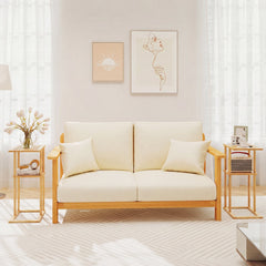 Side Table Set of 2 with Storage Shelves and Bamboo Construction-Natural