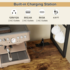 Sideboard Buffet Cabinet with LED Lights 55 inch Coffee Table with Power Outlets-Rustic Brown