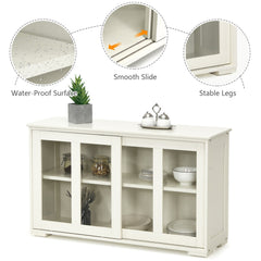 Sideboard Buffet Cupboard Storage Cabinet with Sliding Door-Antique White