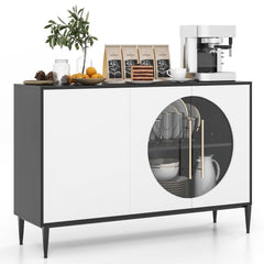 Sideboard Cabinet with Tempered Glass Door for Living Room Dining Room Kitchen-White