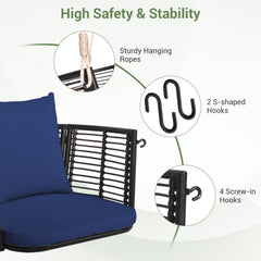 Single Person Hanging Seat with Woven Rattan Backrest for Backyard-Blue