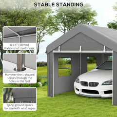 10' x 20' Carport, Heavy Duty Portable Garage with 6 Mesh Windows and 2 Doors, Dark Grey