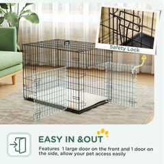 24" Dog Crate with 2 Doors, Folding Metal Dog Cage with Soft Cushion, Removable Tray, Handle for Extra Small Dogs, Black