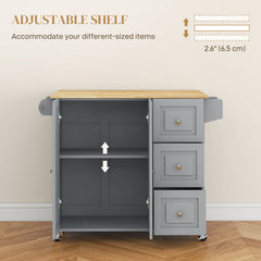 Kitchen Island on Wheels, Kitchen Cart with Drop Leaf, Drawers, Grey