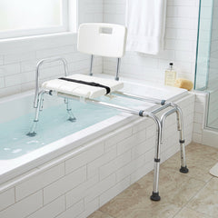 Sliding Tub Transfer Bench, Shower Chair for Disabled and Elderly-White
