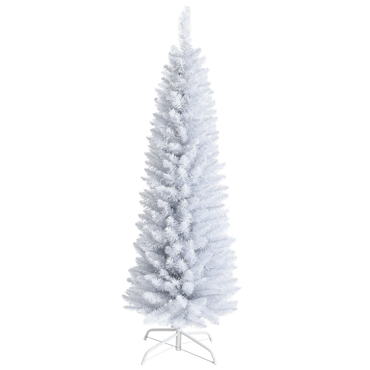 5 FT White Pencil Christmas Tree, 240 PVC Tips on a Folding Metal Stand, Unlit