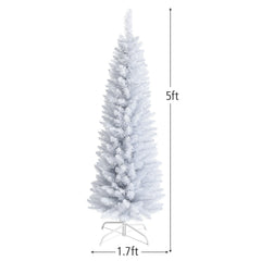 5 FT White Pencil Christmas Tree, 240 PVC Tips on a Folding Metal Stand, Unlit