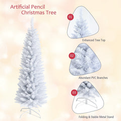 5 FT White Pencil Christmas Tree, 240 PVC Tips on a Folding Metal Stand, Unlit