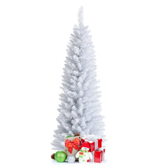 5 FT White Pencil Christmas Tree, 240 PVC Tips on a Folding Metal Stand, Unlit