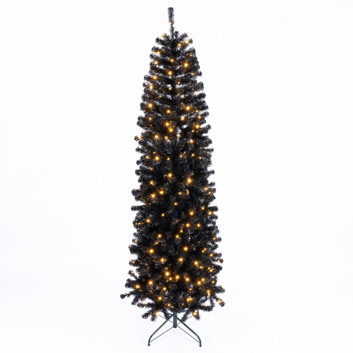7 FT Black Slim Pencil Pre-Lit Christmas Tree with 874 Tips, 250 Warm White LEDs and 8 Modes