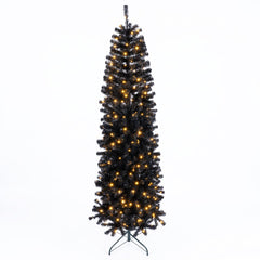 7 FT Black Slim Pencil Pre-Lit Christmas Tree with 874 Tips, 250 Warm White LEDs and 8 Modes