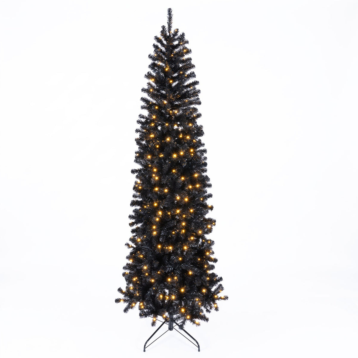 8 FT Black Slim Pencil Pre-Lit Christmas Tree with 1115 Tips, 320 Warm White LEDs and 8 Modes