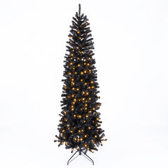 8 FT Black Slim Pencil Pre-Lit Christmas Tree with 1115 Tips, 320 Warm White LEDs and 8 Modes