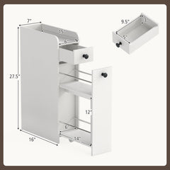 Small Bathroom Storage Cabinet 4-Tier with Slide Out Drawers on Casters-White