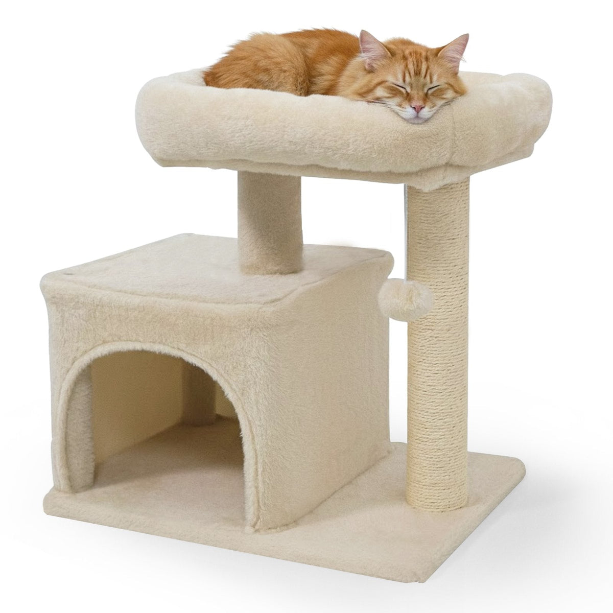 Small Beige Cat Tree 19.5 Inches with a Condo and a Padded Perch Bed