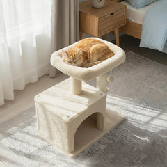 Small Beige Cat Tree 19.5 Inches with a Condo and a Padded Perch Bed